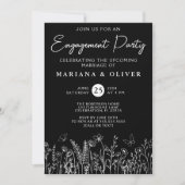 Black and White Wildflowers Engagement Party 招待状 (正面)