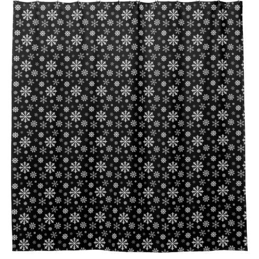 Black And White Winter Snowflake Pattern シャワーカーテン (正面)