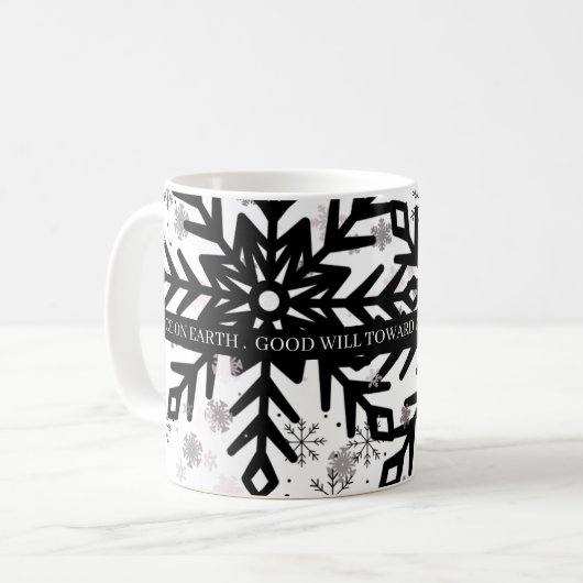 black and white with saying christmas mug コーヒーマグカップ (正面左)