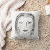 Black and White Woman Face Sketch クッション (ブランケット)