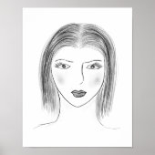 Black and White Woman Face Sketch for Gallery Wall ポスター (正面)