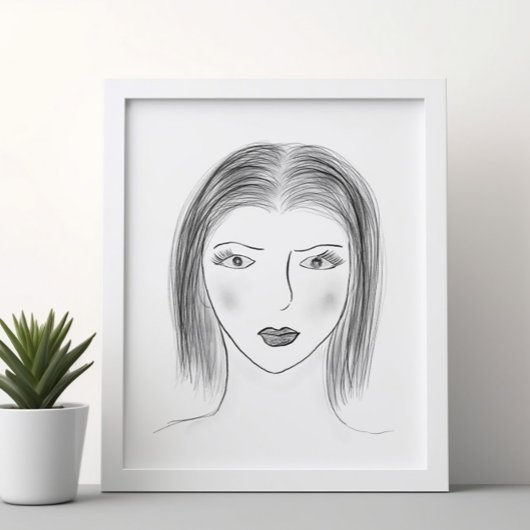 Black and White Woman Face Sketch for Gallery Wall ポスター