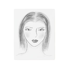 Black and White Woman Face Sketch for Gallery Wall メタルプリント
