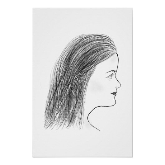 Black and White Woman Profile Sketch Gallery Wall ポスター (正面)