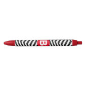 Black and White Zig Zag Pattern Red Monogram 黒ボールペン (正面)
