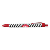 Black and White Zig Zag Pattern Red Monogram 黒ボールペン (トップ)