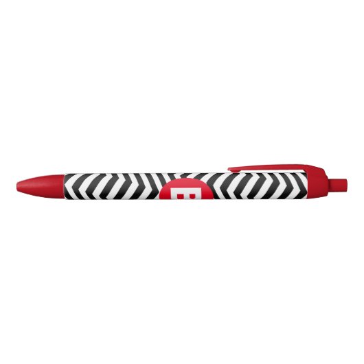 Black and White Zig Zag Pattern Red Monogram 黒ボールペン (トップ)