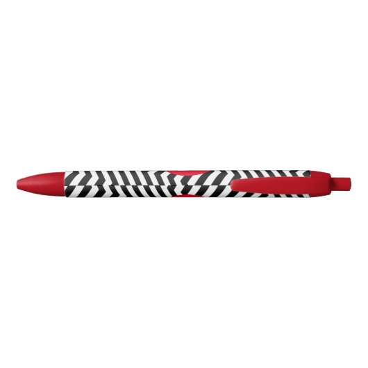 Black and White Zig Zag Pattern Red Monogram 黒ボールペン (裏面)