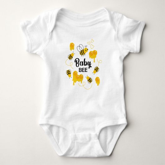 Black and Yellow Baby Bee Honeycomb Baby Romper ベビーボディスーツ (正面)