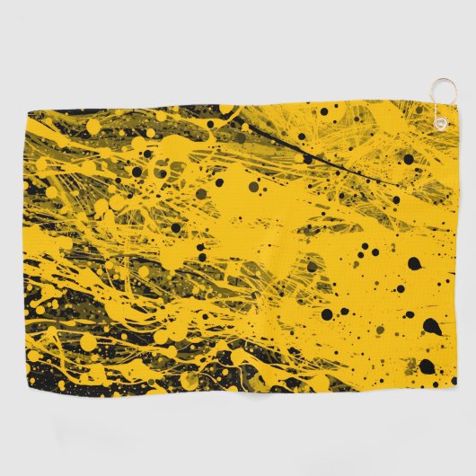 Black and Yellow Paint Splashes ゴルフタオル (横)