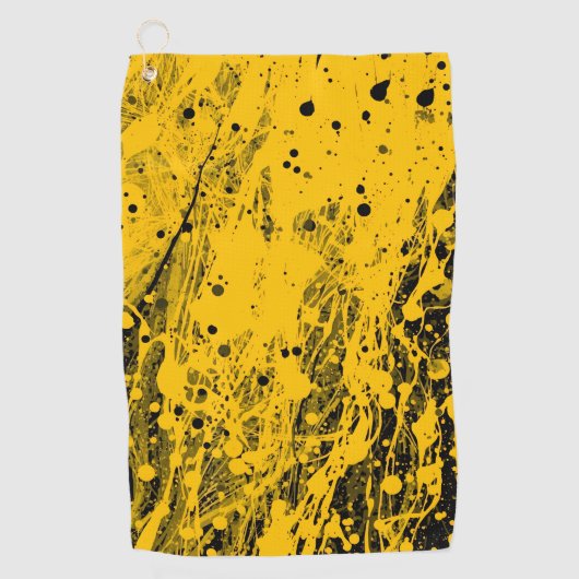 Black and Yellow Paint Splashes ゴルフタオル (正面)