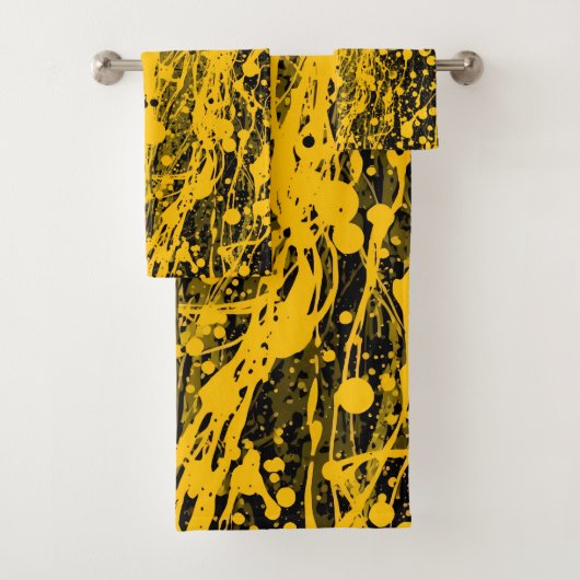 Black and Yellow Paint Splashes バスタオルセット (インサイチュ)