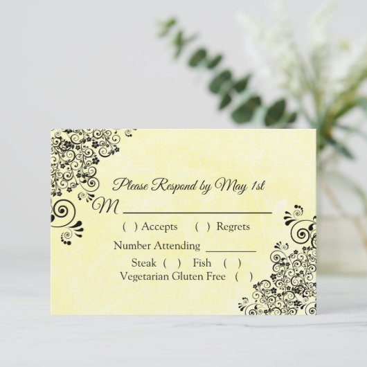 Black and Yellow Wedding RSVPカード (スタンド正面)