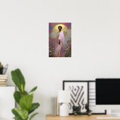Black Angel Goddess Art Print: Pink Gold Floral ポスター (ホームオフィス)