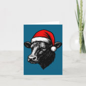 Black Angus Rancher Christmas Cow Santa Hat Farmer カード (正面)