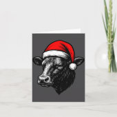 Black Angus Rancher Christmas Cow Santa Hat Farmer カード (正面)