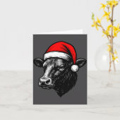 Black Angus Rancher Christmas Cow Santa Hat Farmer カード (黄色い花)
