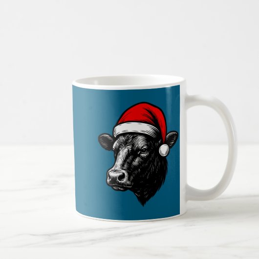 Black Angus Rancher Christmas Cow Santa Hat Farmer コーヒーマグカップ (右)