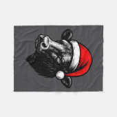 Black Angus Rancher Christmas Cow Santa Hat Farmer フリースブランケット (正面(横))