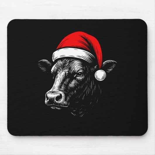 Black Angus Rancher Christmas Cow Santa Hat Farmer マウスパッド (正面)
