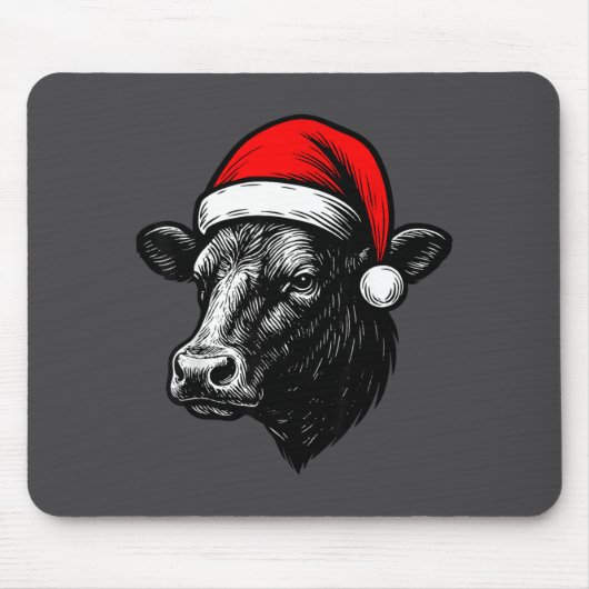 Black Angus Rancher Christmas Cow Santa Hat Farmer マウスパッド (正面)