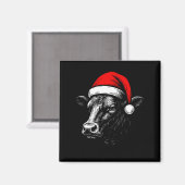 Black Angus Rancher Christmas Cow Santa Hat Farmer マグネット (正面/裏面)