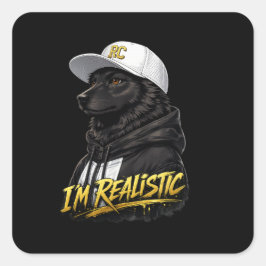 Black Anime Dog Streetwear Art | I'm Realistic スクエアシール