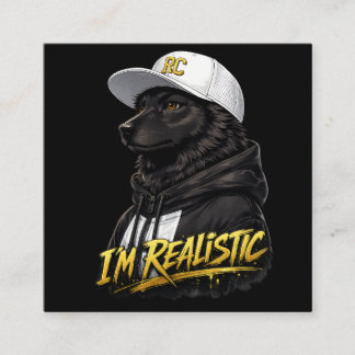 Black Anime Dog Streetwear Art | I'm Realistic スクエア名刺