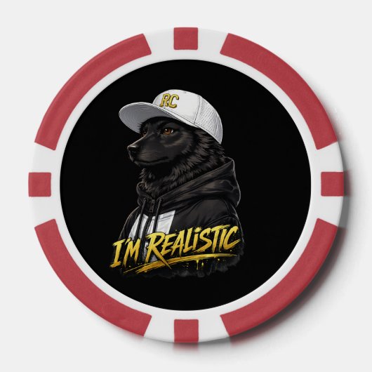 Black Anime Dog Streetwear Art | I'm Realistic ポーカーチップ (正面)