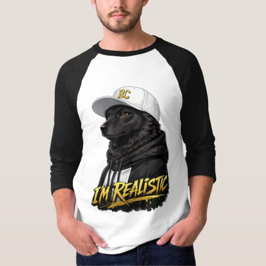 Black Anime Dog Streetwear Art | I'm Realistic Tシャツ (正面)