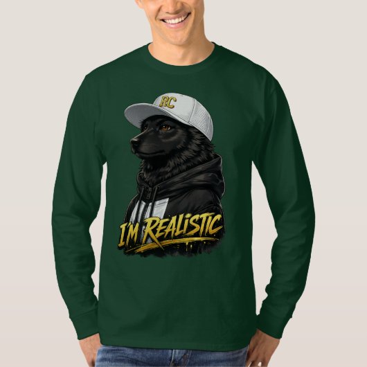Black Anime Dog Streetwear Art | I'm Realistic Tシャツ (正面)