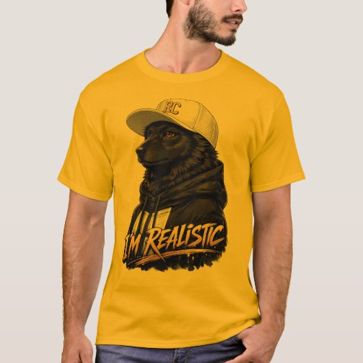 Black Anime Dog Streetwear Art | I'm Realistic Tシャツ (正面)