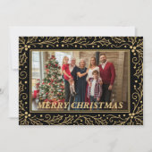 Black & Antique-Gold Family Christmas Photo シーズンカード (正面)