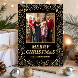 Black & Antique-Gold Family Photo Christmas シーズンカード