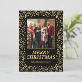 Black & Antique-Gold Family Photo Christmas シーズンカード (スタンド正面)