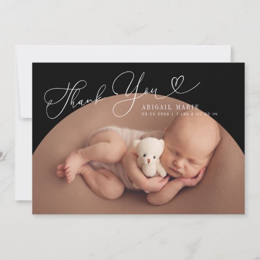 Black Arch Frame Thank Yoy Birth Announcement 案内状 (正面)