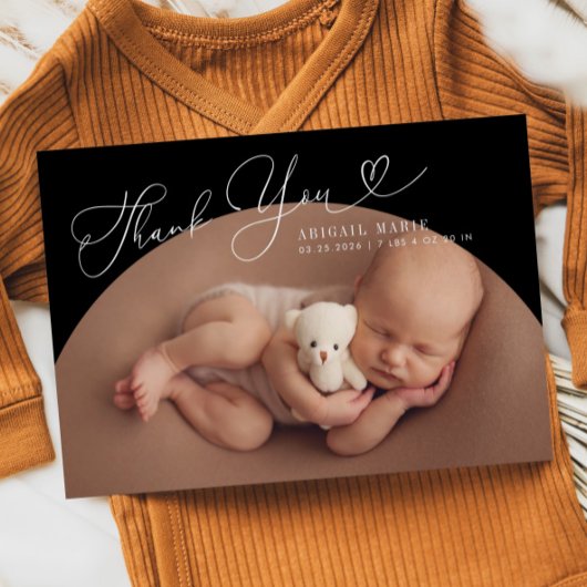 Black Arch Frame Thank Yoy Birth Announcement 案内状