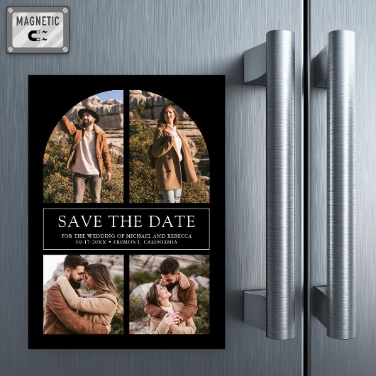 Black Arch Photo Collage Wedding Save the Date マグネット招待状
