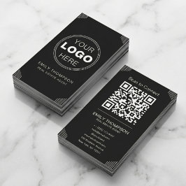 Black Art Deco Minimal QR Contact Design 名刺