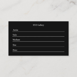 Black Artwork Display Label Card Template 名刺