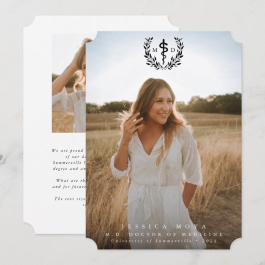 Black Asclepius MD医学博士の卒業 案内状 (正面/裏面)