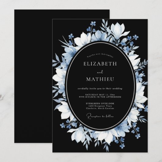 Black Atmospheric Winter Wedding 招待状 (正面/裏面)