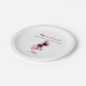 Black Baby Girl First Birthday Pink Balloon ペーパープレート (アングル)