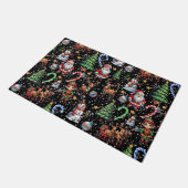 Black Background Christmas Decorative Pattern ドアマット (アングル)