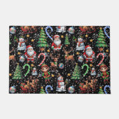 Black Background Christmas Decorative Pattern ドアマット (正面)