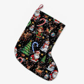 Black Background Christmas Decorative Pattern ラージクリスマスストッキング (正面 (吊り時))