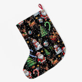 Black Background Christmas Decorative Pattern ラージクリスマスストッキング (裏面 (吊り時))