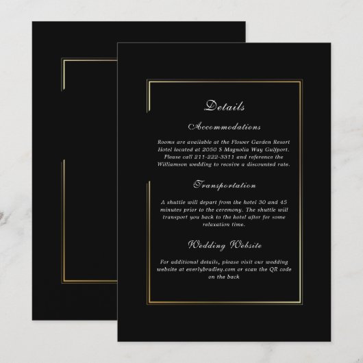 Black Background Gold Frame Detail Enclosure 招待状 (正面/裏面)
