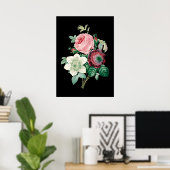 Black background roses bouquet of Redoute print ポスター (ホームオフィス)