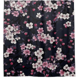 Black Background With Flowers シャワーカーテン